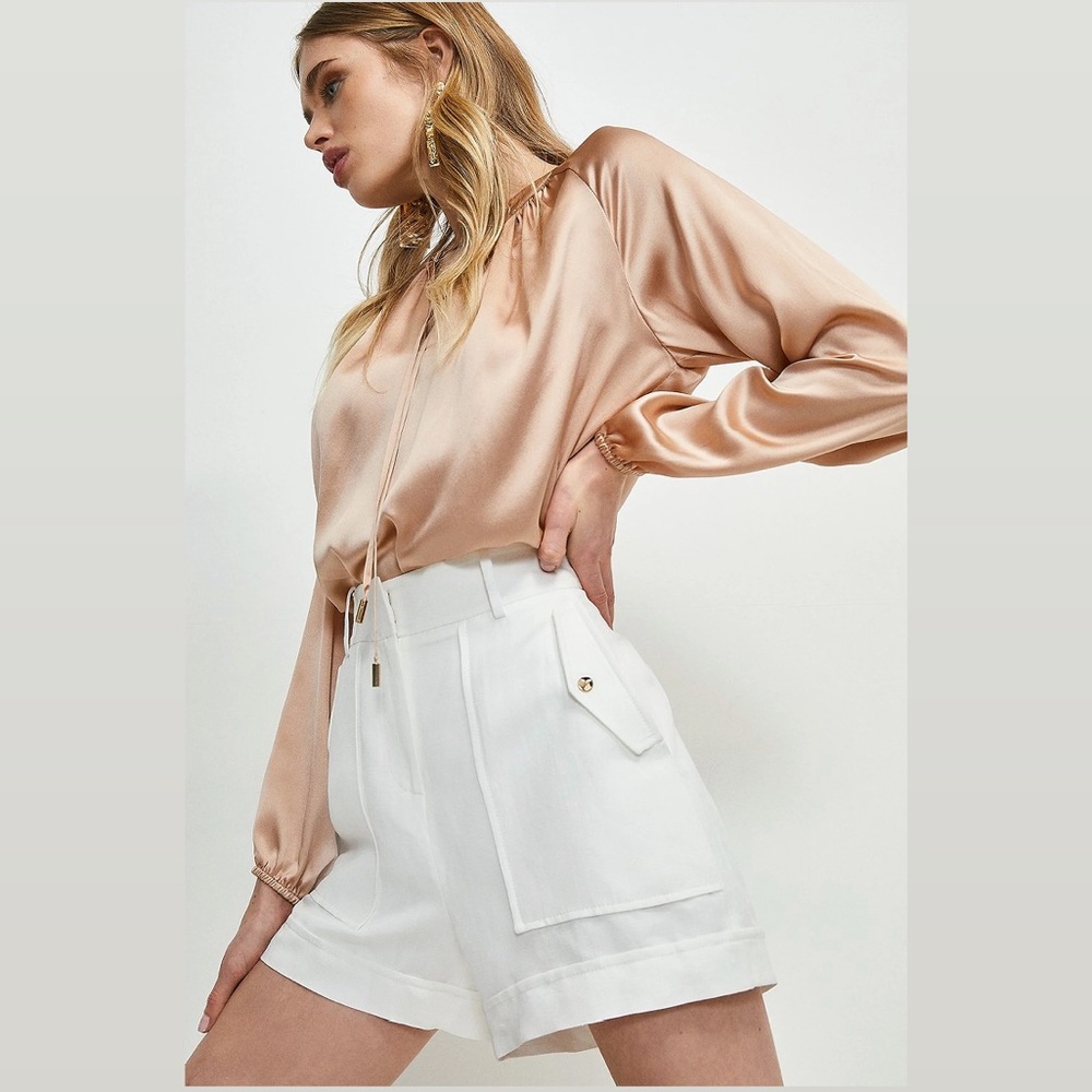 Karen Millen White Summer Linen Blend Shorts Sz 4